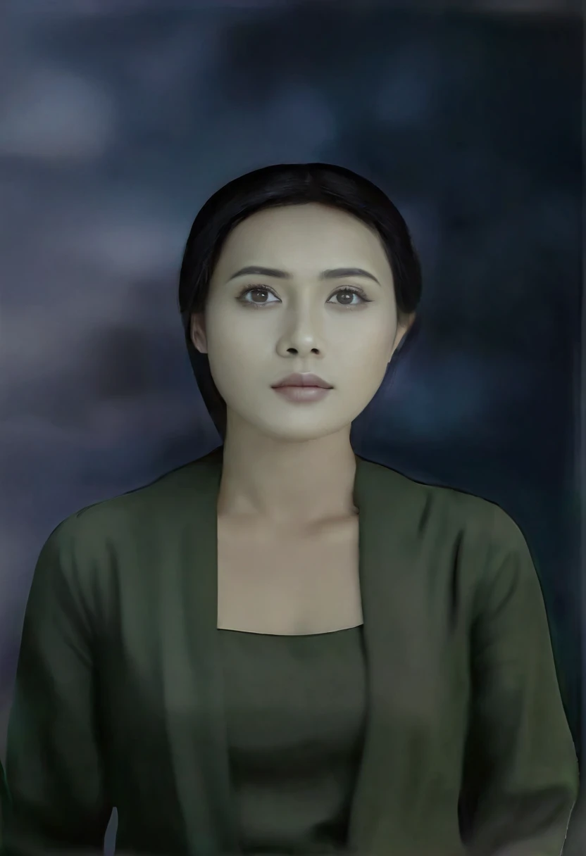 an indonesia woman wearing dark green dress, black hair, beautiful eyes, potrait, realistic, ultra details, 4k