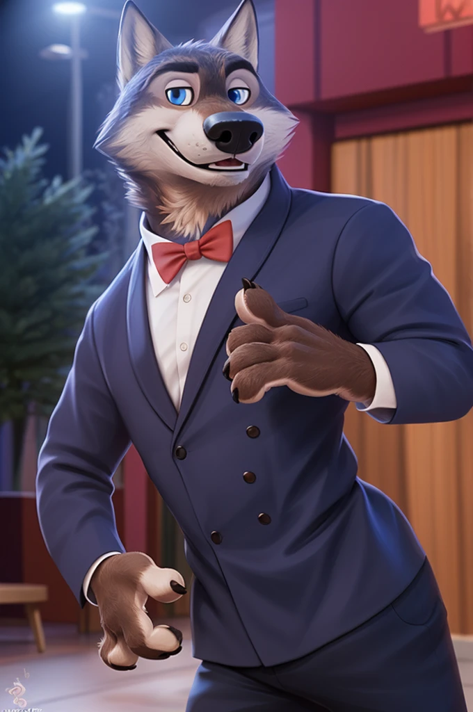 Larry (Zootopia), wolf, Gray Fur, (brown body:1.3), beautiful blue eyes, Zootopia, dressed,blazer,pink shirt,trousers,bow tie, canine,wolf, Detailed fur, male, antro, paw pads, finger claws,одевает bow tie, Plays,at viewer, 5 fingers, paws, 4 toes, in the marriage palace, groom, next to stepfather, белый wolf,
BREAK from nextel, for dating, by xenoforge, (difficult, high detail,digital photography, soft focus, RAW, close to the camera, smile, positive, good, mood, Houses, looks at the viewer, очень close to the camera танцевальный зал, dancing tango,dance teacher, ring on finger,
Photorealism, realistic, photorealistic,digital style, Subsurface scattering,очень close to the camera
шедевр, Best quality, ultra realistic, 8 k)