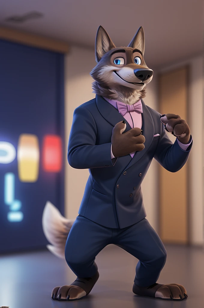 Larry (Zootopia), wolf, Gray Fur, (brown body:1.3), beautiful blue eyes, Zootopia, dressed,blazer,pink shirt,trousers,bow tie, canine,wolf, Detailed fur, male, antro, paw pads, finger claws,одевает bow tie, Plays,at viewer, 5 fingers, paws, 4 toes, in the marriage palace, groom, next to stepfather, белый wolf,
BREAK from nextel, for dating, by xenoforge, (difficult, high detail,digital photography, soft focus, RAW, close to the camera, smile, positive, good, mood, Houses, looks at the viewer, очень close to the camera танцевальный зал, dancing tango,dance teacher, ring on finger,
Photorealism, realistic, photorealistic,digital style, Subsurface scattering,очень close to the camera
шедевр, Best quality, ultra realistic, 8 k)