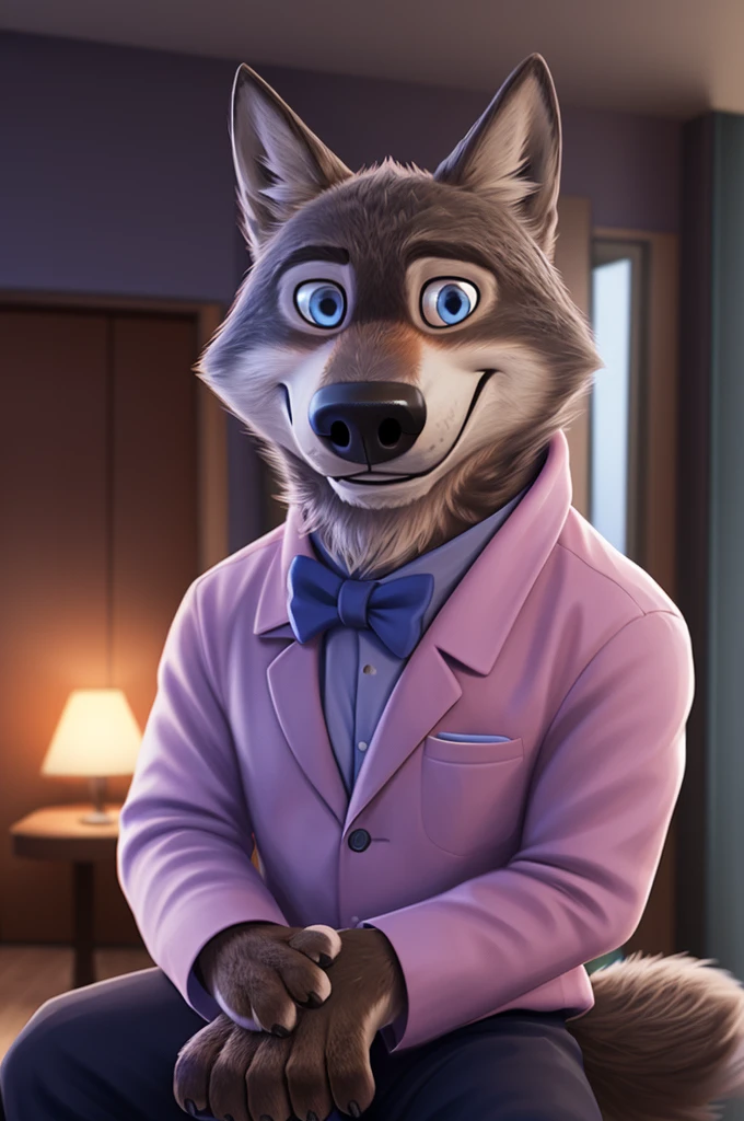 Larry (Zootopia), wolf, Gray Fur, (brown body:1.3), beautiful blue eyes, Zootopia, dressed,blazer,pink shirt,trousers,bow tie, canine,wolf, Detailed fur, male, antro, paw pads, finger claws,одевает bow tie, Plays,at viewer, 5 fingers, paws, 4 toes, in the marriage palace, groom, next to stepfather, белый wolf,
BREAK from nextel, for dating, by xenoforge, (difficult, high detail,digital photography, soft focus, RAW, close to the camera, smile, positive, good, mood, Houses, looks at the viewer, очень close to the camera танцевальный зал, dancing tango,dance teacher, ring on a finger, is sitting.
Photorealism, realistic, photorealistic,digital style, Subsurface scattering,очень close to the camera
шедевр, Best quality, ultra realistic, 8 k)