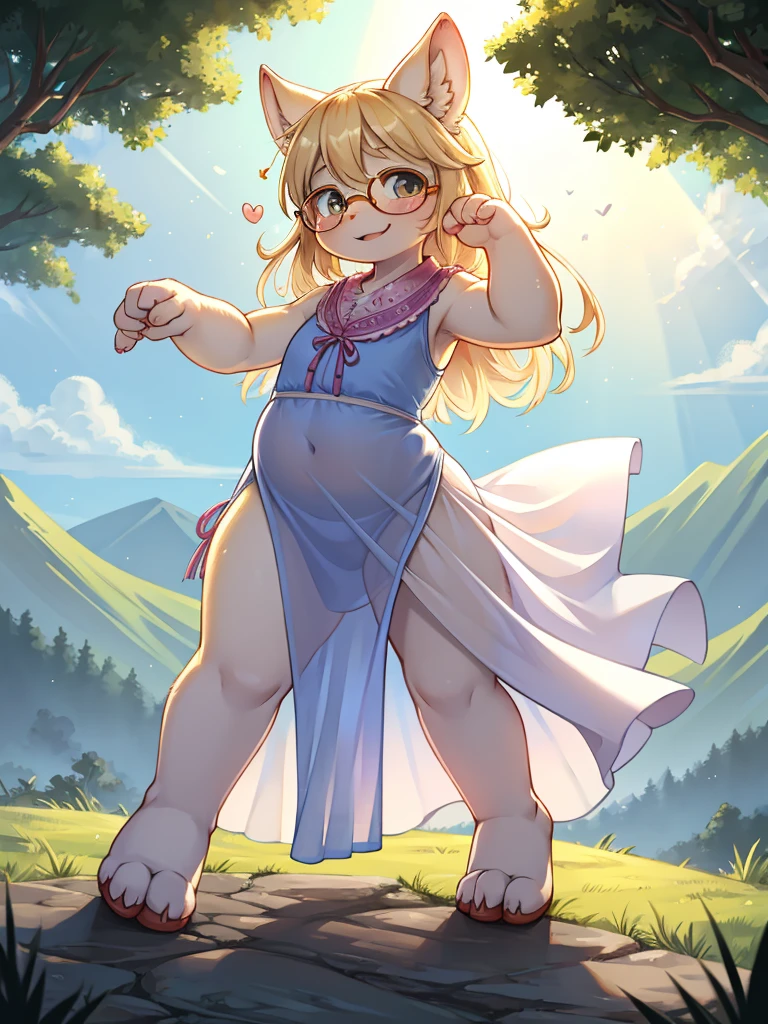 Hallucination , ugly geek Sow , butterface , relaxed Fluttering white thin dress , Dancing on the top of hill , halation , Strong sunlight , The fabric is see-through, so your skin is visible , Clothing erotica