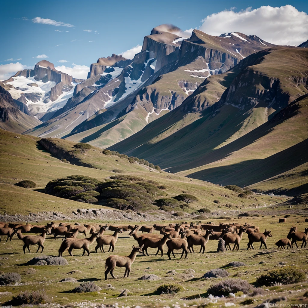 Professional potography of guanaco in patagonia landscape