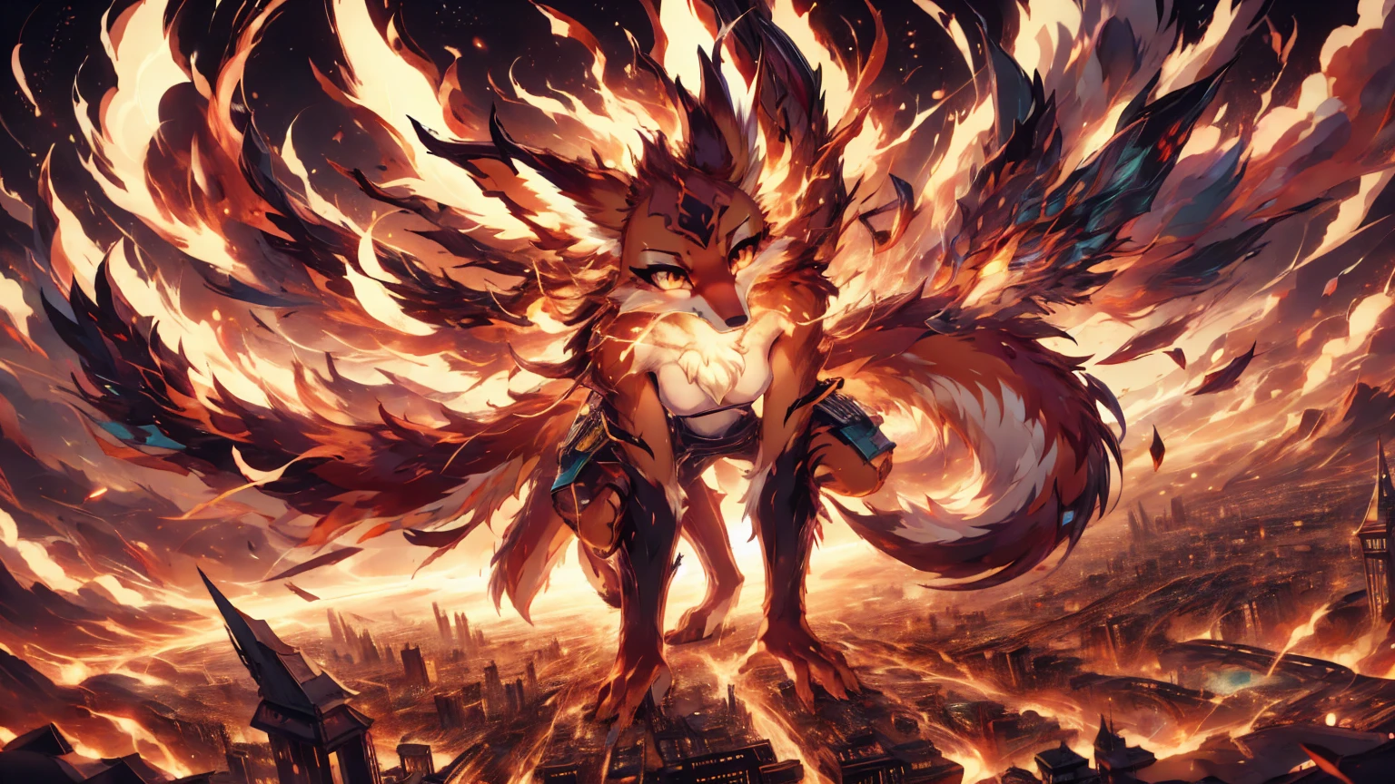anime girl,tennage girl 18 years old, anime style, cute hatsune miku x white kitsune, shy girl , kitsune ears, dark natasha art, city landscape, art by vixen aztra, full body high definition in details the best image quality, add_detail:1 kitsune in hell add_detail:1, overpower girl add_detail:1