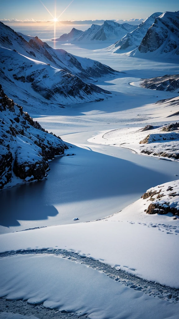 Arctic landscape bathed in intense light,Photorealistic and highest quality