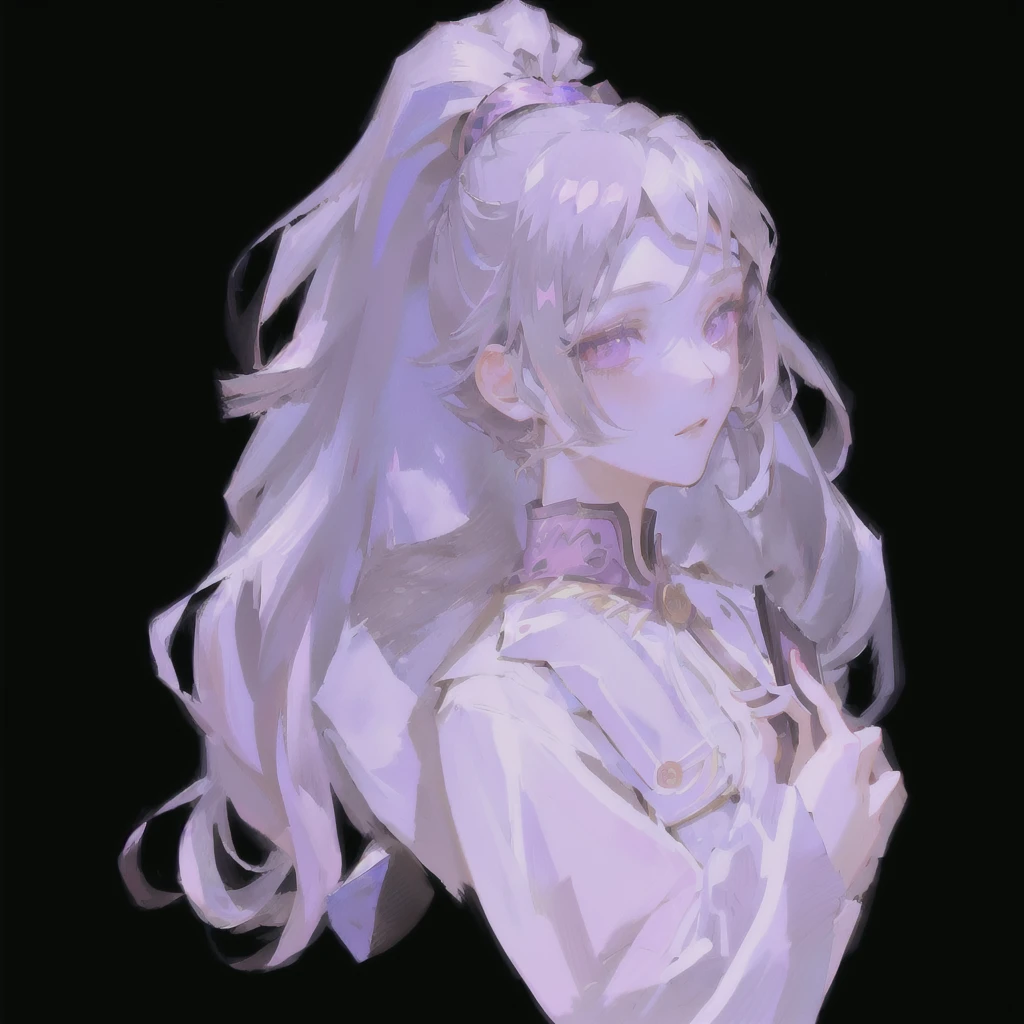 anime girl with long hair and purple eyes holding a cell phone, discord profile picture, portrait knights of zodiac girl, flat anime style shading, 2 d anime style, anime style. 8k, anime stylized, stylized anime, anime girl with long hair, yandere intricate, discord pfp, high quality anime artstyle, silver hair (ponytail)