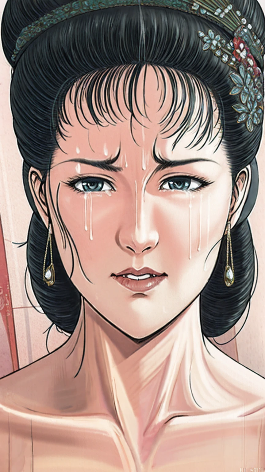 (best quality), (very aesthetic), (ultra-detailed), (best illustration),(a mature female),(perfect face),Suikoden,Mrs. Lin,(((NSFW))),((full_body)),((full_Nude)),(crying),red cheek,sweating,skinny,flushed skin,(Woman with pubic hair),(standing),(ahegao),traditional Chinese bedroom,front view