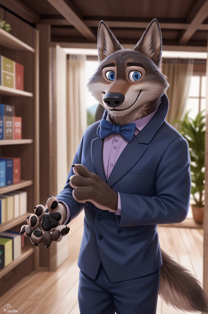 Larry (Zootopia), wolf, Gray Fur, (brown body:1.3), beautiful blue eyes, Zootopia, dressed,blazer,pink shirt,trousers,bow tie, canine,wolf, Detailed fur, male, antro, paw pads, finger claws,одевает bow tie, Plays,at viewer, 5 fingers, paws, 4 toes, in the marriage palace, groom,ring on a finger,
BREAK from nextel, for dating, by xenoforge, (difficult, high detail,digital photography, soft focus, RAW, close to the camera, smile, positive, good, mood, Houses, looks at the viewer, очень close to the camera, in the shop,his wedding, wedding palace combination,
Photorealism, realistic, photorealistic,digital style, Subsurface scattering,очень close to the camera
шедевр, Best quality, ultra realistic, 8 k)