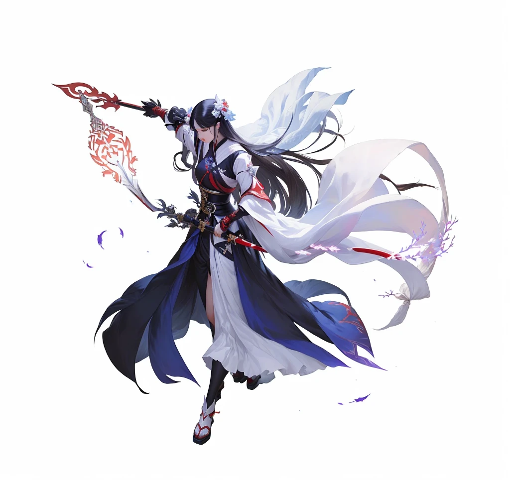 A man in white holding a sword，Dressed in red, Full body fairy, Full body martial arts, Onmyoji detailed art, she is holding a sword, Inspired by Guillaume, heise jinyao, Inspiration from Du Qiong, 剑 zero video game character,Long Sword, xianxia hero
