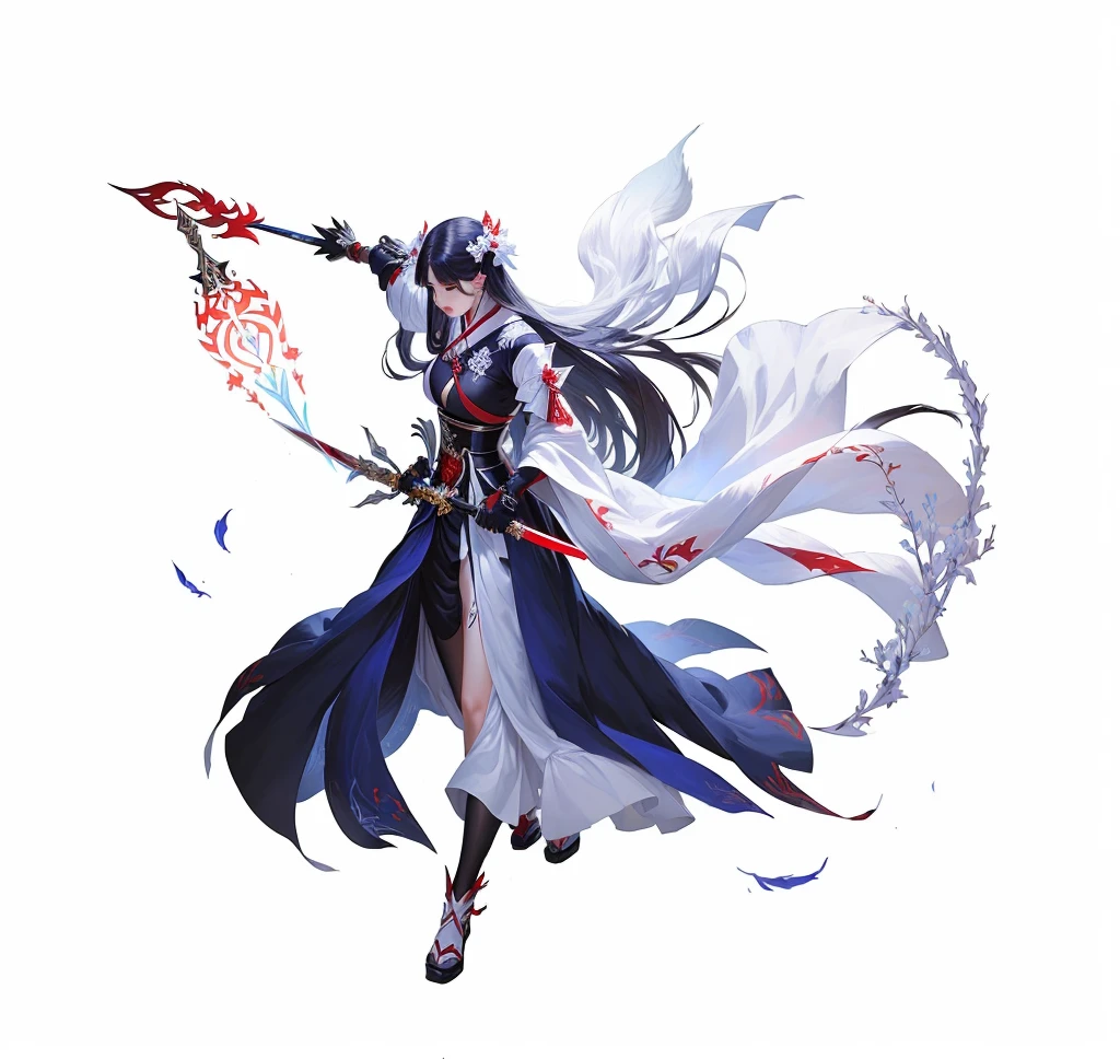 A man in white holding a sword,Dressed in red, Full body fairy, Full body martial arts, Onmyoji detailed art, she is holding a sword, Inspired by Guillaume, heise jinyao, Inspiration from Du Qiong, 剑 zero video game character,Long Sword, xianxia hero