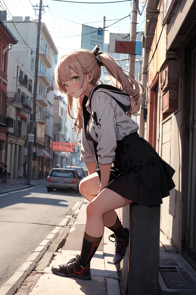The girl ((leans)), ((side view:0.5)) anime girl, Gesture, character design
