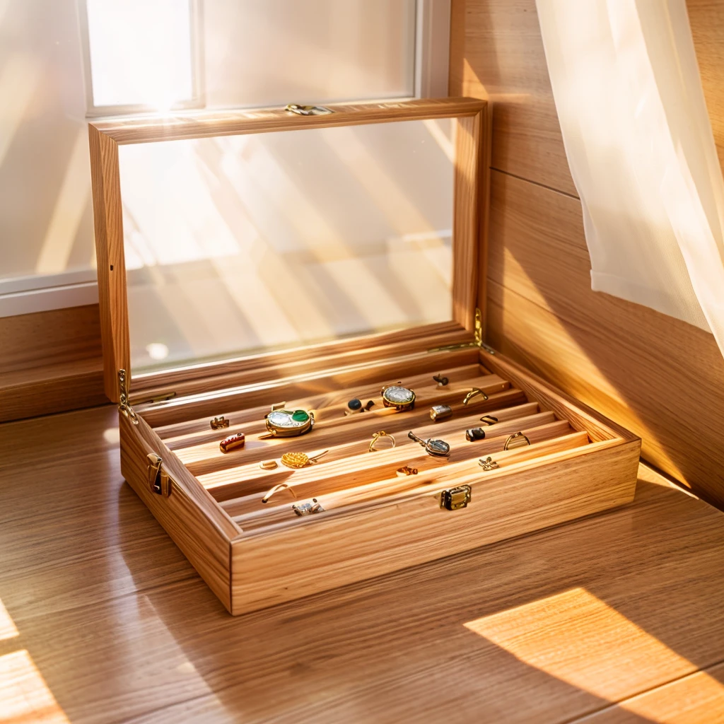 In this cozy room,A ray of sunlight shone on the table through the half-drawn curtains,Let the wood grain on the watch storage case shine with a faint sheen。There is a calm and serene atmosphere in the surrounding air。Several still lifes hang on the walls of the room,It adds a touch of elegance to the space。And on the other side of the room,A half-open window lets the breeze blow in,The pages on the small desk by the window flipped in the wind,This quiet scene gives a sense of tranquility and comfort。