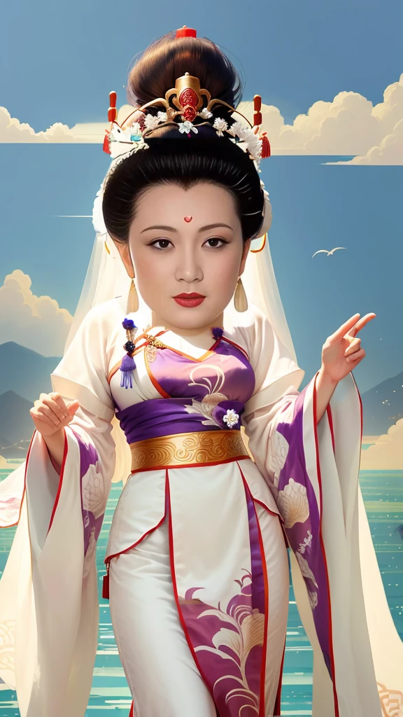 Wearing a purple dress、Wearing red silk、Arafi woman wearing a white sandal and a crown, Ancient Chinese Princess, Ancient Chinese beauties, Beautiful rendering of the Tang Dynasty, Inspired by Emperor Huizong of Song, Inspired by Zhang Zeduan, Inspired by Qiu Ying, Inspired by Lan Ying, Queen of the Sea Mu Yanling, Chinese Queen, Wearing Chinese clothes