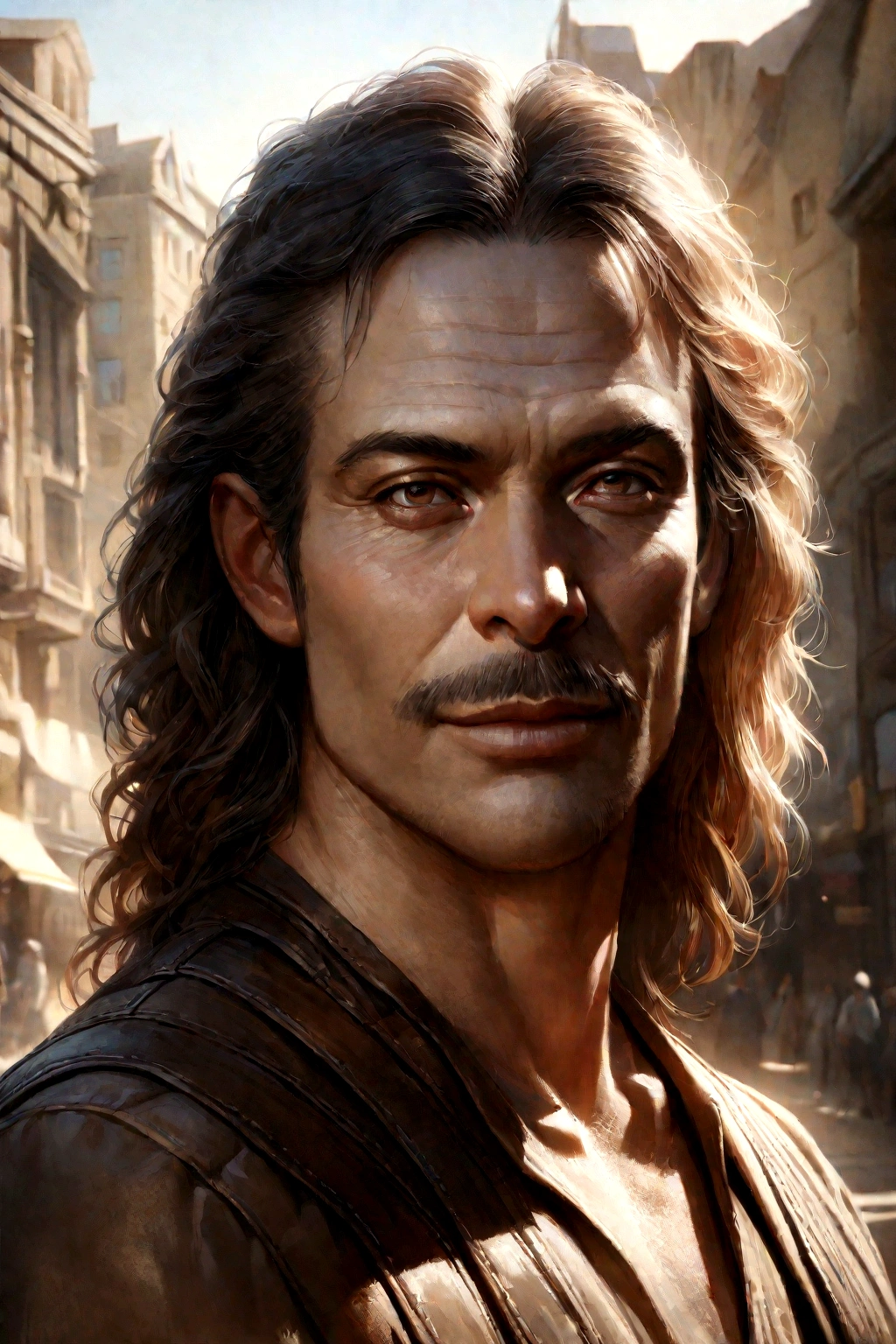 a confident man, short brown hair, rugged, (best quality,4k,8k,highres,masterpiece:1.2),ultra-detailed,(realistic,photorealistic,photo-realistic:1.37),natural lighting, perfect sunny day, [smiling], close-up, looking directly at camera, outdoor, natural background, warm tones, sem nenhuma barba e sem sobrancelhas neutras 