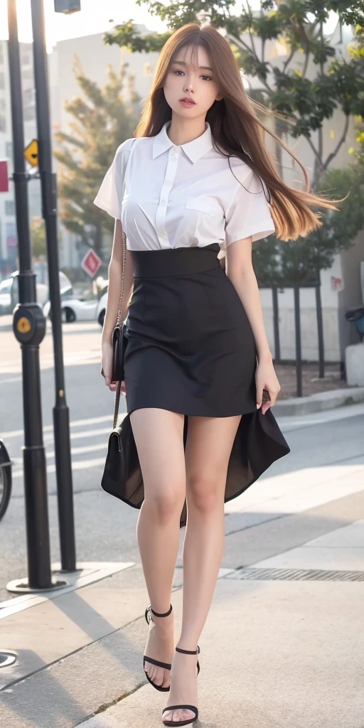 mix4, 20d, solo, long_hair, shirt, dress, high_heels,full_body, look_at_viewer, (8k, RAW photo, best quality, masterpiece:1.2), (realistic, photo-realistic:1.37), professional lighting, photon mapping, radiosity, physically-based rendering,