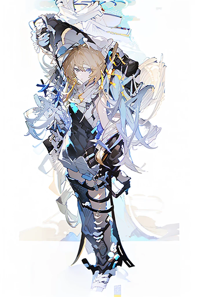 A girl,(Standing picture),(whole body),Character Design,Fashion Design,Complex headdress,Complex clothes,Overalls,Standing,bandage,Beige hair,Mine system