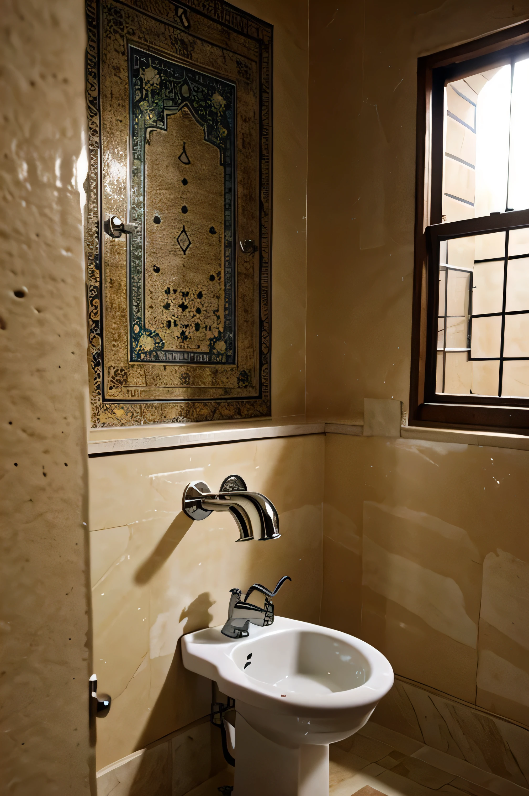 Muslim room where there is a lit faucet