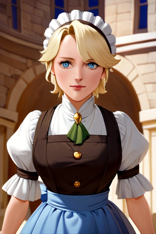 Bela, Disney's charming heroine, transformed into a waitress serves mead to Draco Malfoy, the cunning Hogwarts student, wearing your . Bela, Disney's charming heroine servindo hidromel com sorriso malicioso em um bar dentro do castelo mágico, all stylized in classic Disney 2D style.