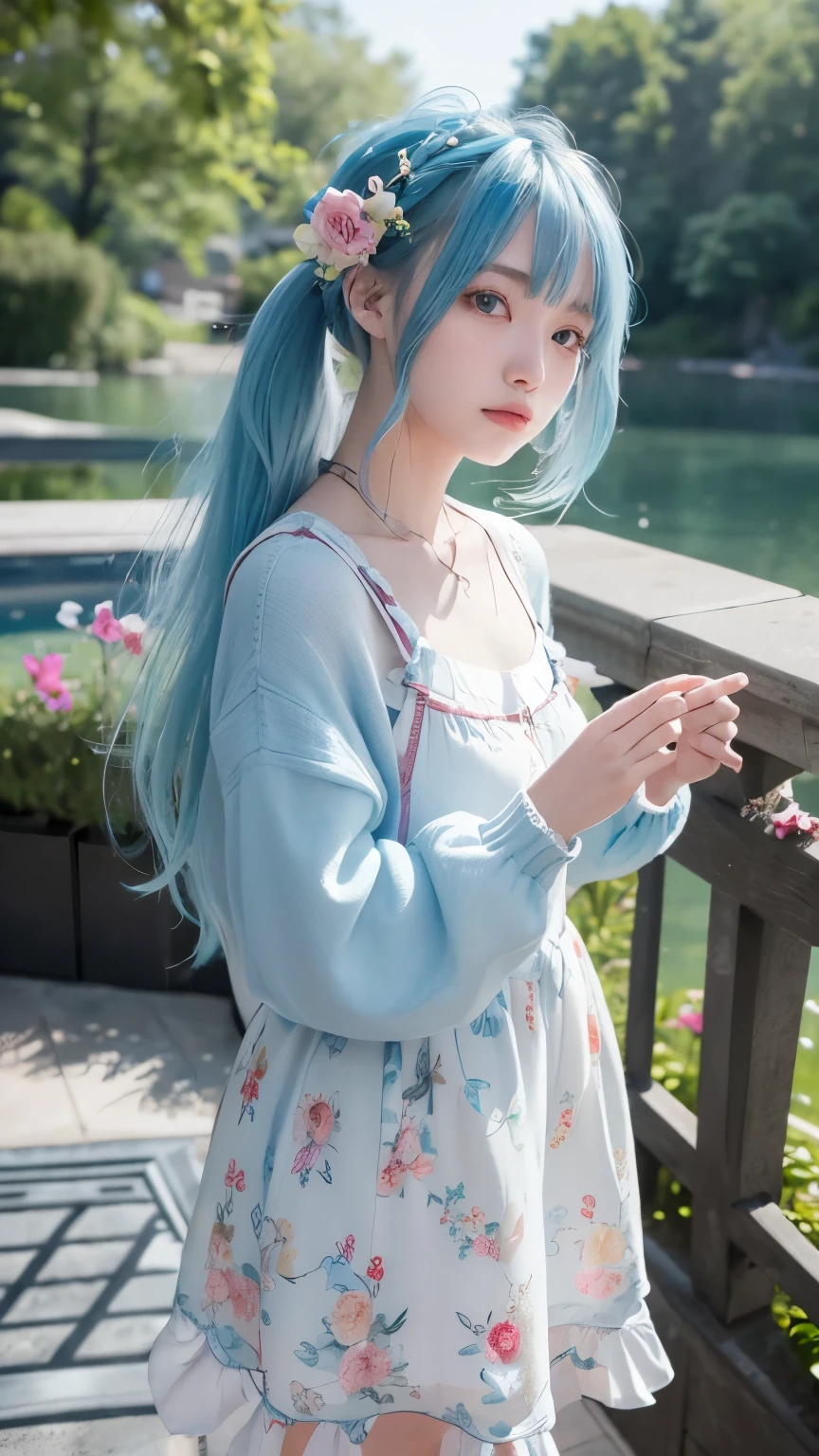(masterpiece), (Highest quality), (Very detailed),(Disheveled Hair),(shape), (One Girl), (Fashionable clothes), Are standing, Fashion Model, View your audience, (interview), (Simple Background),Beautiful attention to detail, Delicate and beautiful face, floating,(High chroma),(Colorful splashes),Colorful bubbles,(The Shining), Focus on the face, ponytail, kamisato ayaka, Light blue hair, bangs, Hair Ring, Floating Flowers, Floating Hair, (The Shining), Best lighting, Best Shadow,