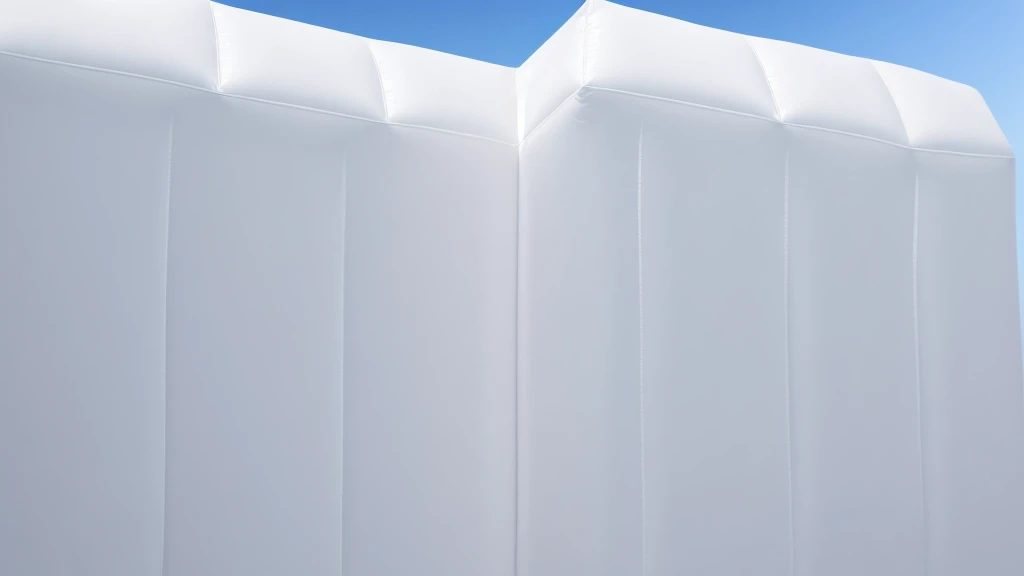 A wall composed of inflatable blocks,Front view,Realistic of a inflatable installation in the shape, white inflatable plastic film material, wrapped in a white polyester sheet. close-up,,minimalist, most best quality,32K Ultra HD, super detail, best quality, highres, high details,Top view