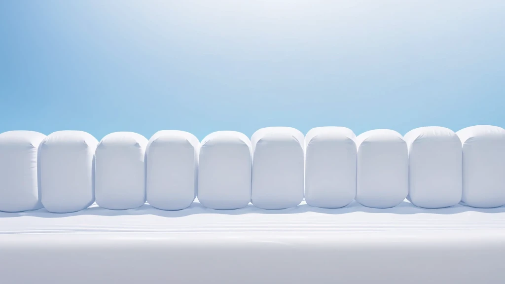 A wall composed of inflatable blocks,Front view,Realistic of a inflatable installation in the shape, white inflatable plastic film material, wrapped in a white polyester sheet. close-up,,minimalist, most best quality,32K Ultra HD, super detail, best quality, highres, high details,Top view