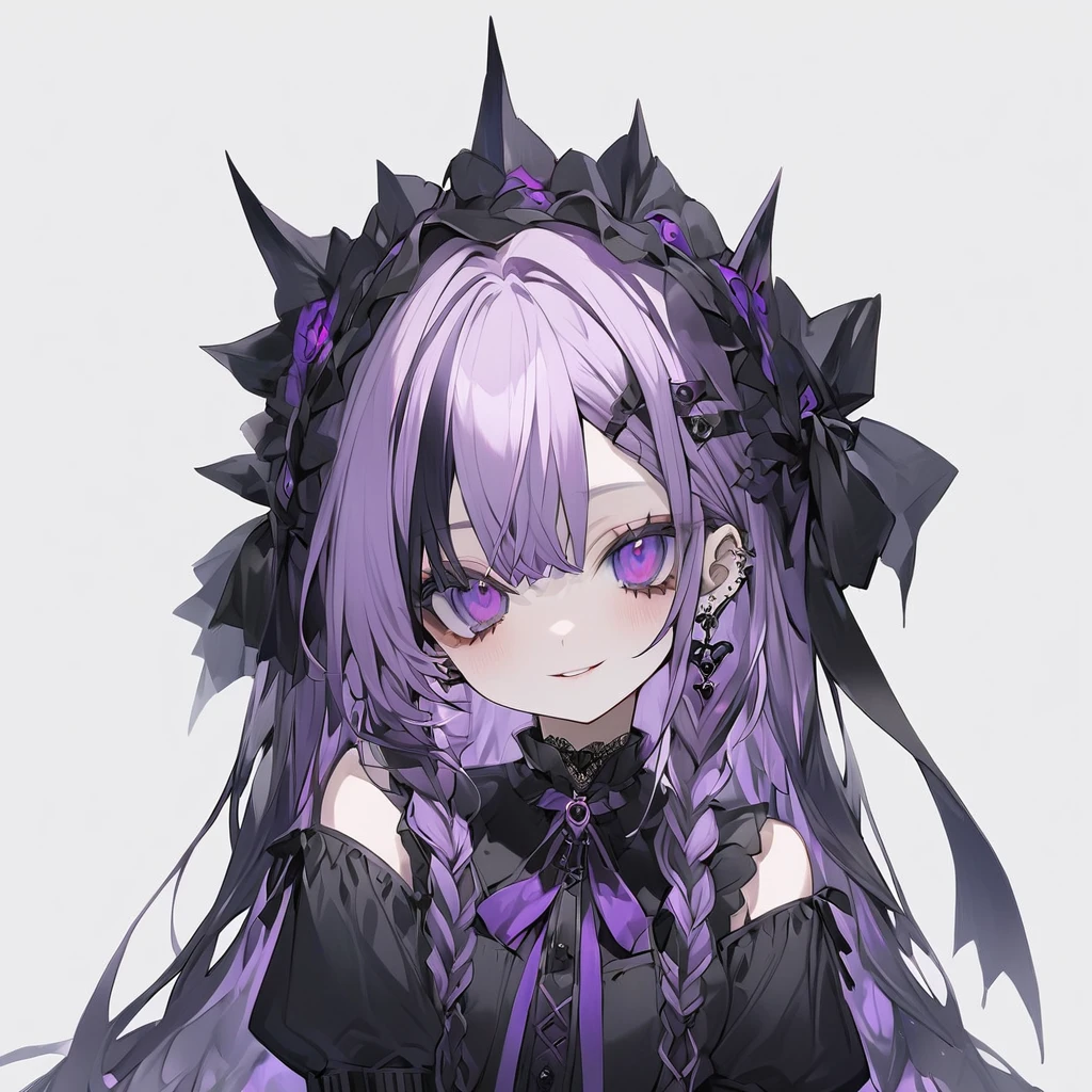 紫色の髪とblackいリボンの付いたblackいドレスを着たアニメの女の子, Gothic Maiden, black, , Bright purple eyes,