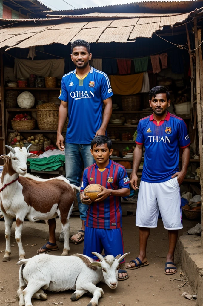 Rolando and Messi selling goat in nepali market