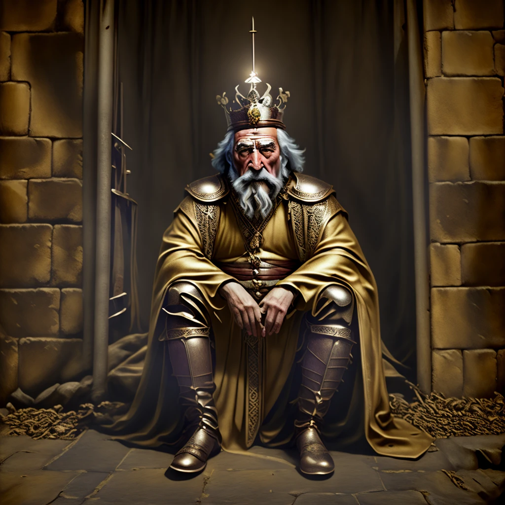 homem arafiado com um manto dourado sentado em uma mala, medieval old rei, portrait of a medieval old rei, portrait of medieval old rei, sentou-se em seu trono, richard iv the roman rei photo, rei, sentado no trono dourado, sentado em seu trono, wearing reis crown, rei arthur, sentado no trono, homem com uma coroa, sentado em um trono dourado