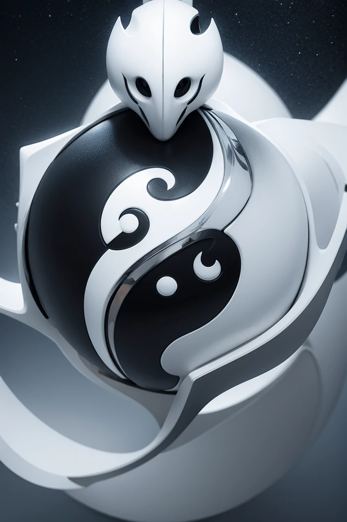 Raising ying yang symbol realistic 3d metallic