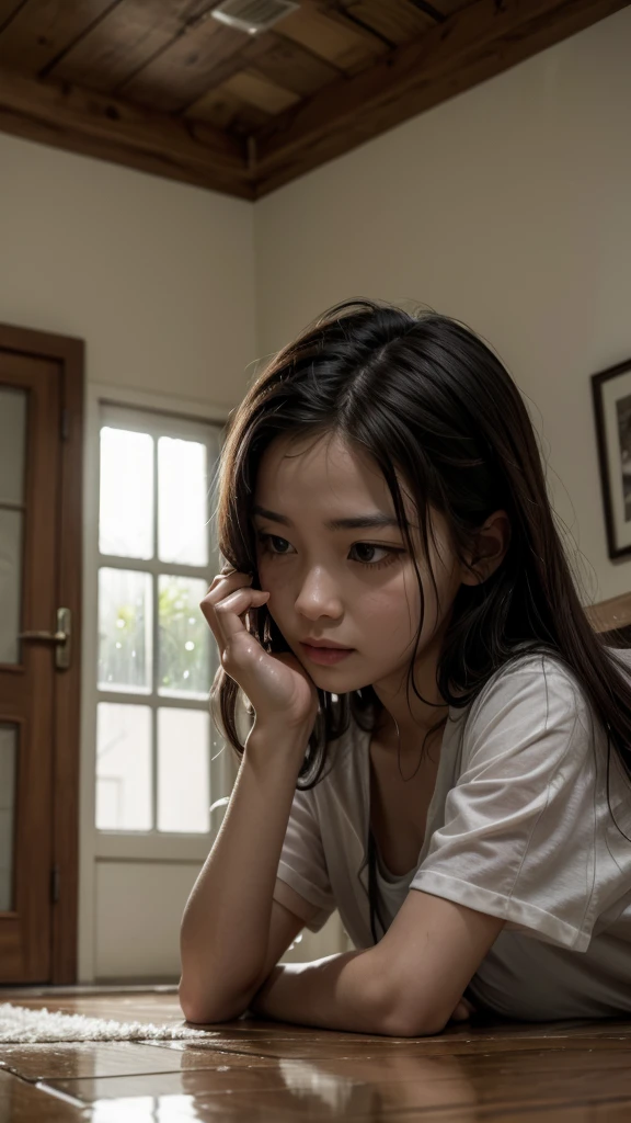 A woman playing game in your House in rain day