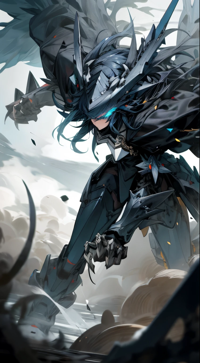 White and blackw mechs, dragon helmet, claw weapons, giant claws, ATTACK, cerulean, navy, extreme hight detail, blackw, will do, animal, myth, tenebrosa, knightgirl, crush, 4 legs,