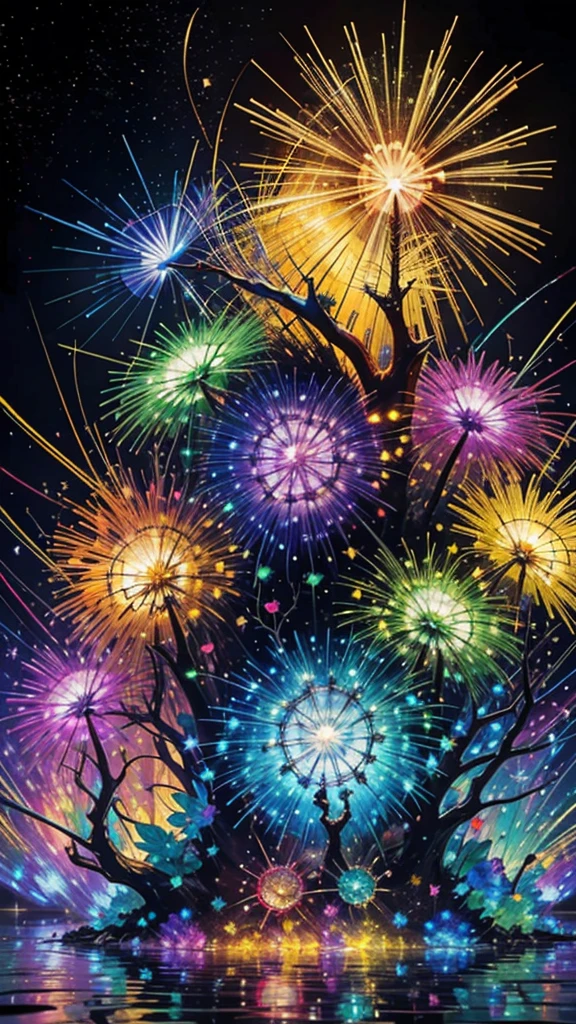 Fantastic scenery、firework、firework大会、Rainbow colorsのfireworkが打ちあがっている瞬間、With the night sky、壮大なfirework、future都市、Highest quality、masterpiece, (Diffuse reflection of light:1.2), When the fantastic rainbow turns into shadow, bathed in a mystical atmosphere.The cats are watching too、Colorful Cats, Cast magic spells. evoke a sense of wonder and awe. A fusion of natural grandeur and magic, Weaving dreams into reality. Behold, null, And the unknown, Fleeting、And an eternal moment, 16K, Ultra-high resolution.Realistic, Ultra-high resolution, to be born,future、Rainbow colorsに光り輝く、Rainbow colors、The world 30 years from now。