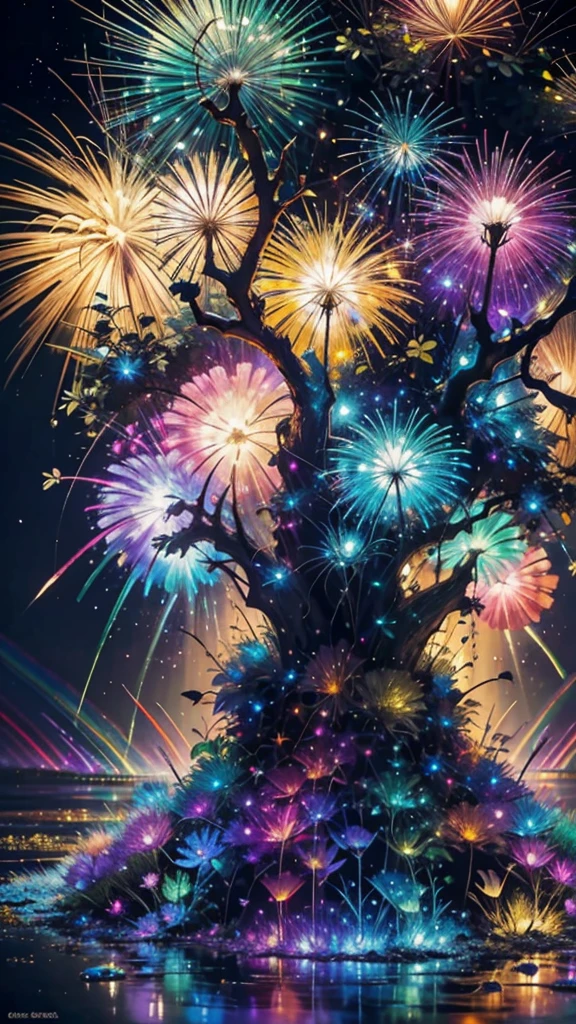 Fantastic scenery、firework、firework大会、Rainbow colorsのfireworkが打ちあがっている瞬間、With the night sky、壮大なfirework、future都市、Highest quality、masterpiece, (Diffuse reflection of light:1.2), When the fantastic rainbow turns into shadow, bathed in a mystical atmosphere.The cats are watching too、Colorful Cats, Cast magic spells. evoke a sense of wonder and awe. A fusion of natural grandeur and magic, Weaving dreams into reality. Behold, null, And the unknown, Fleeting、And an eternal moment, 16K, Ultra-high resolution.Realistic, Ultra-high resolution, to be born,future、Rainbow colorsに光り輝く、Rainbow colors、The world 30 years from now。