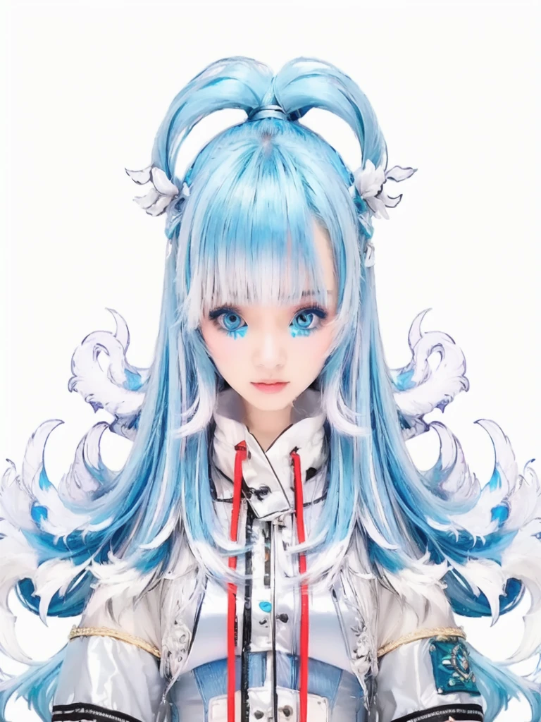 Create realistic image of Indonesia girl 25 years old with blue hair and blue eyes, very realistic and very detailed,