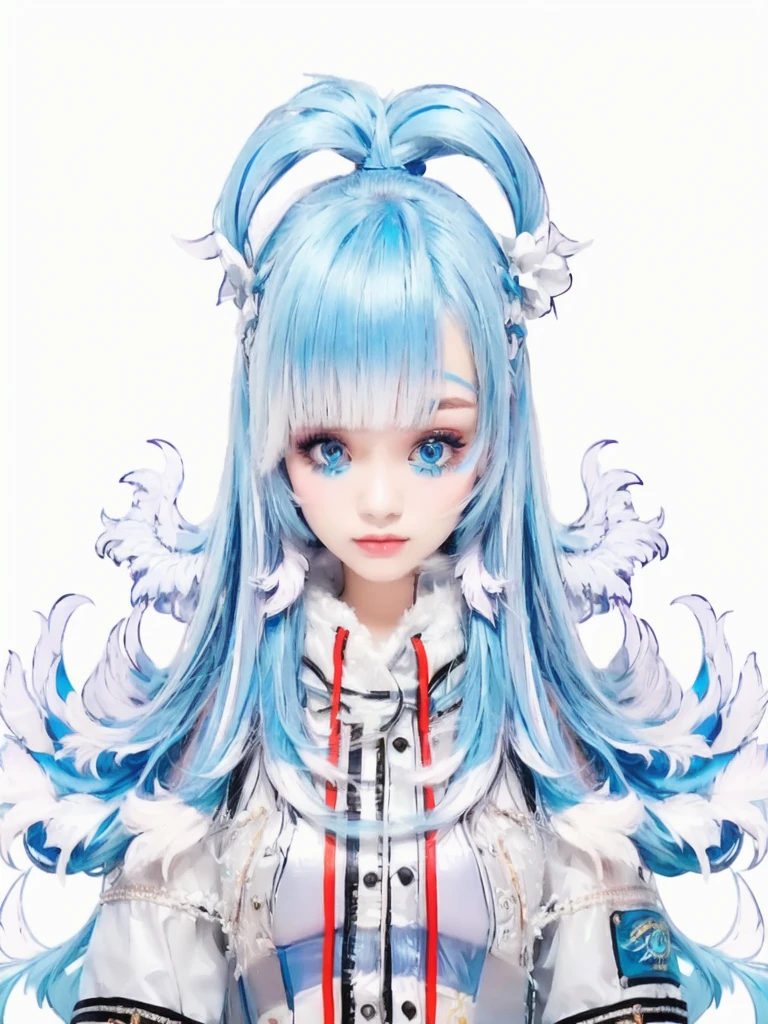 Create realistic image of Indonesia girl 25 years old with blue hair and blue eyes, very realistic and very detailed,