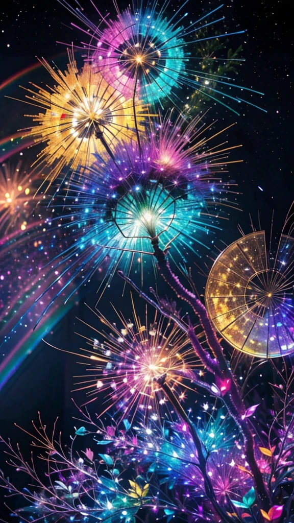 Fantastic scenery、firework、firework大会、Rainbow colorsのfireworkが打ちあがっている瞬間、With the night sky、壮大なfirework、future都市、Highest quality、masterpiece, (Diffuse reflection of light:1.2), When the fantastic rainbow turns into shadow, bathed in a mystical atmosphere.The cats are watching too、Colorful Cats, Cast magic spells. evoke a sense of wonder and awe. A fusion of natural grandeur and magic, Weaving dreams into reality. Behold, null, And the unknown, Fleeting、And an eternal moment, 16K, Ultra-high resolution.Realistic, Ultra-high resolution, to be born,future、Rainbow colorsに光り輝く、Rainbow colors、The world 30 years from now。