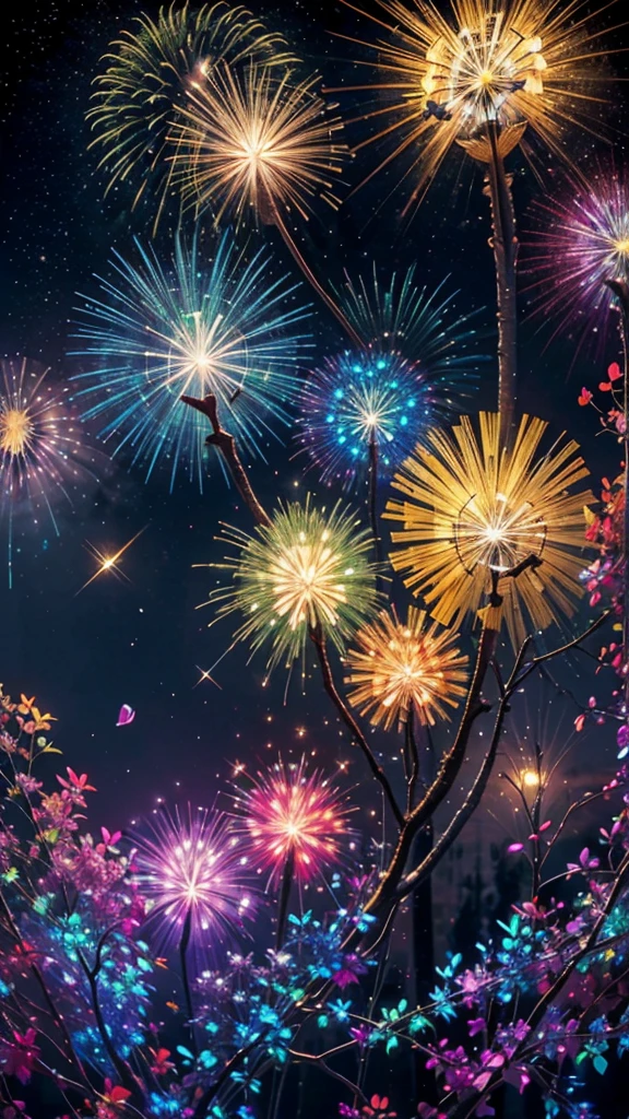 Fantastic scenery、firework、firework大会、Rainbow colorsのfireworkが打ちあがっている瞬間、With the night sky、壮大なfirework、future都市、Highest quality、masterpiece, (Diffuse reflection of light:1.2), When the fantastic rainbow turns into shadow, bathed in a mystical atmosphere.The cats are watching too、Colorful Cats, Cast magic spells. evoke a sense of wonder and awe. A fusion of natural grandeur and magic, Weaving dreams into reality. Behold, null, And the unknown, Fleeting、And an eternal moment, 16K, Ultra-high resolution.Realistic, Ultra-high resolution, to be born,future、Rainbow colorsに光り輝く、Rainbow colors、The world 30 years from now。