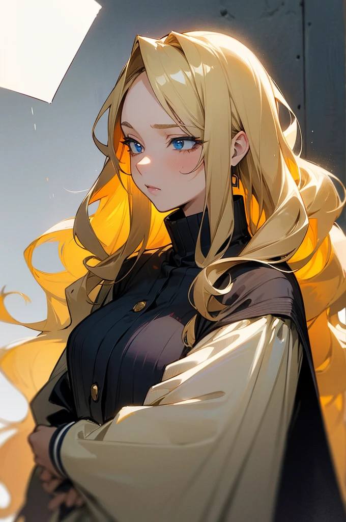 a blond、Wavy Hair、long eyelash hair ribbon、Shoujo manga style、Soft touch、Model Posing、Black Dress、Anime Illustrations