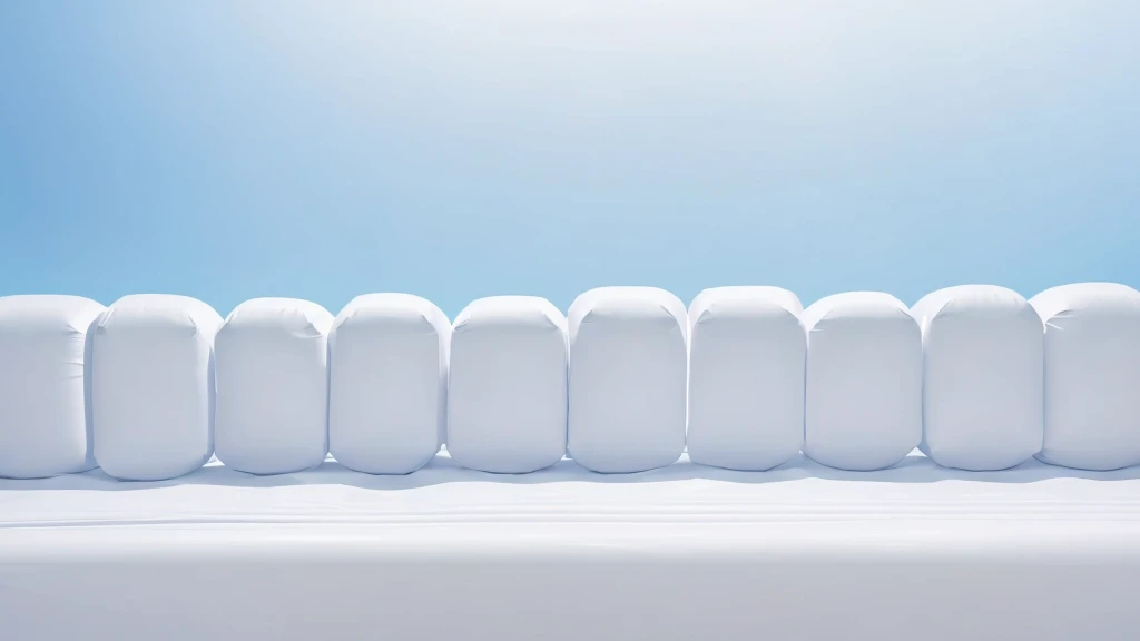 A wall composed of inflatable blocks，Front view，Realistic of a inflatable installation in the shape, white inflatable plastic film material, wrapped in a white polyester sheet. close-up，，minimalist, most best quality,32K Ultra HD, super detail, best quality, highres, high details，Top view
