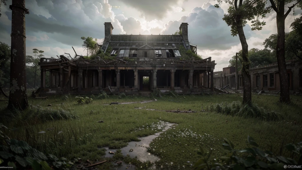 a vast abandoned city, overgrown with nature, crumbling buildings, moss-covered ruins, sunlight filtering through the decay, atmospheric lighting, dramatic clouds, moody and melancholic tone, cinematic composition, highly detailed, photorealistic, 8k, HDR, intricate architecture, sense of exploration and discovery, lead the viewer into the scene, (best quality,4k,8k,highres,masterpiece:1.2),ultra-detailed,(realistic,photorealistic,photo-realistic:1.37)