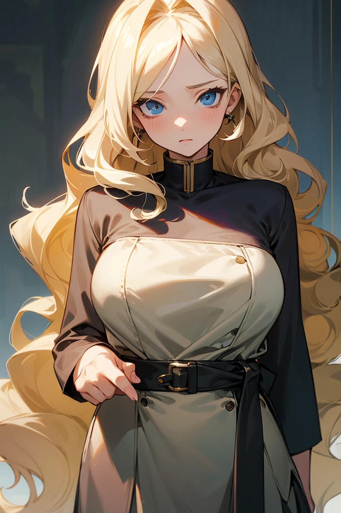 (masterpiece), best quality, expressive eyes, perfect face, blonde, femme, cold hearted, fem. soft colored clothing modern attire, mean, anime, mute, rotted personality, long wavy hair, adult, older woman, clean cut, idol, polished, very long and big hair
