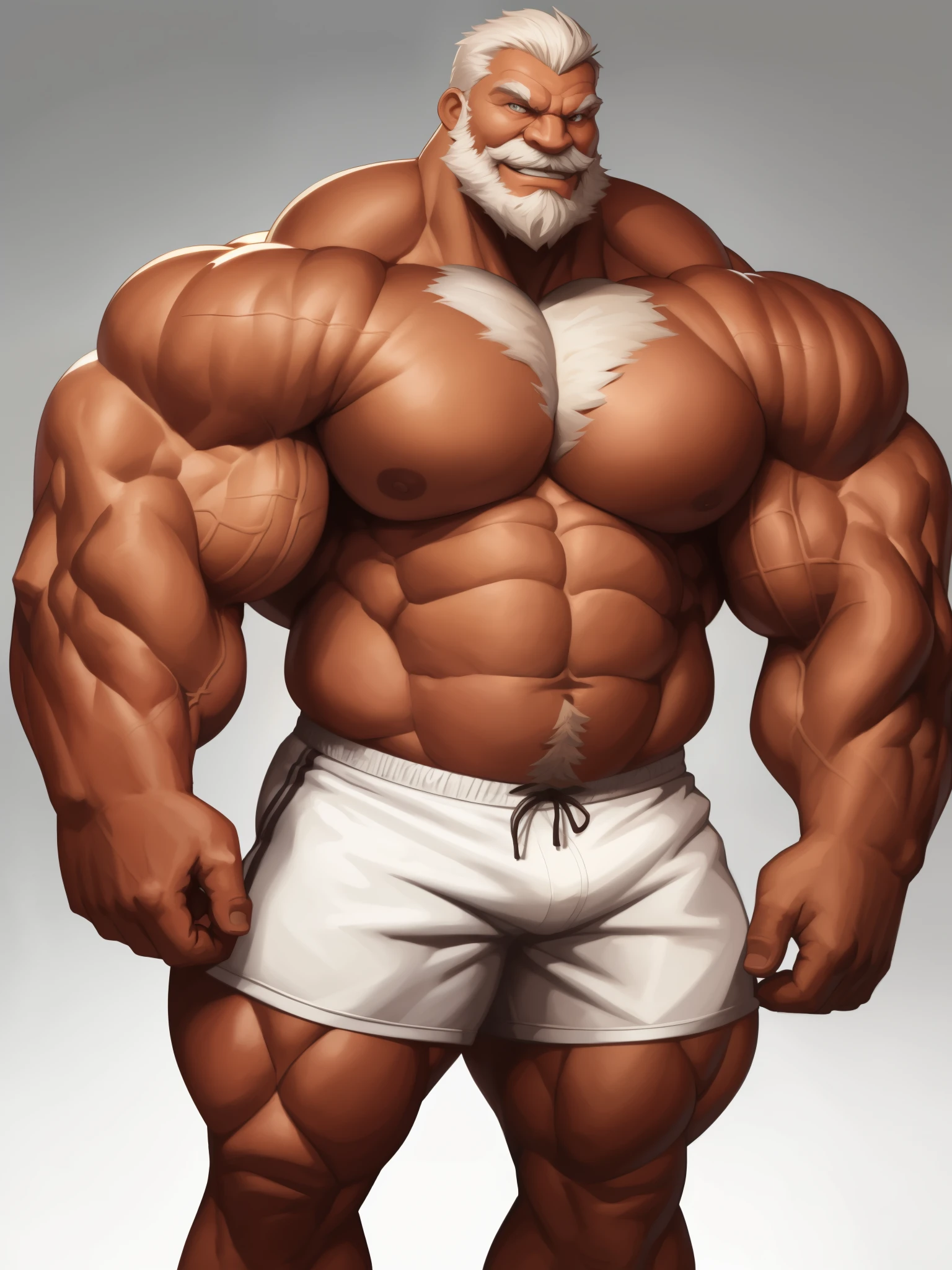 vector, mwvector, solo, 1boy, perfect anatomy, perfect proportion, smile, grinning, big eyes, happy. Huge Muscular Old man wearing corwn and king cloack with short hair ,(white shorts), view from side, pectoral, thick arms, huge pectoral, wide pectoral, white hair, white beards, simple background, masterpiece, semirealistic:1.2, high detailed, 8k, high resolution, perfect center, full view. ((really big muscle, massive muscular, sixpack, thick arms, wide pectoral, super huge muscle, hyper muscular, over sized muscle, huge arms, big arms, huge pectoral))