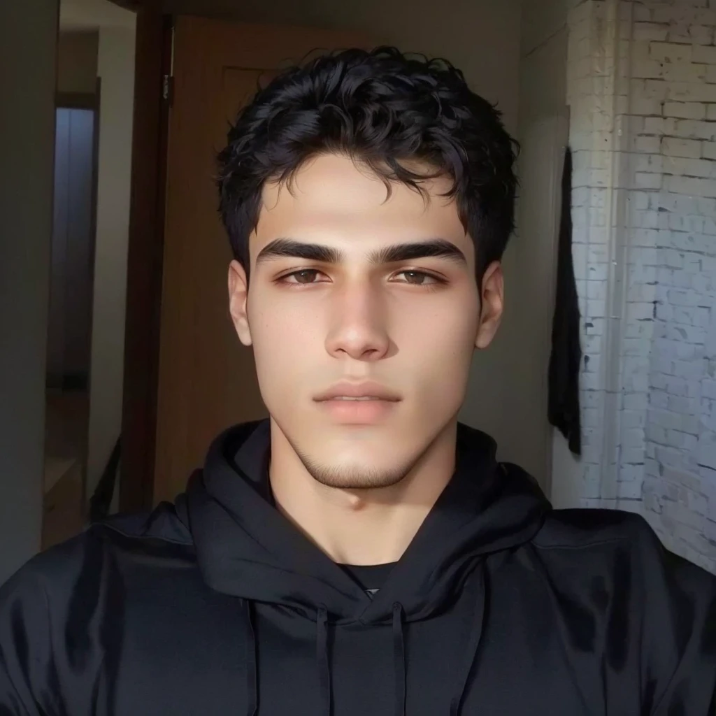 sharp man in black hoodie holding a cell phone, about 19 years old, 23 year old, very low quality image, profile pic, shabab alizadeh, profile photo 1024px, 22 years old, 18 years old, 21 years old, 24 years old