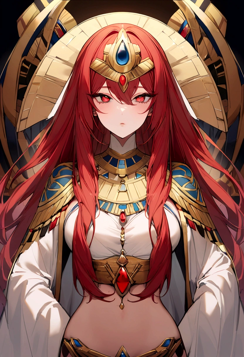 Highest quality、woman、Egyptian mythology、Red hair、Red eyes、Long Hair、Delicate eyes、sexy:1.5、I can&#39;t see his face because he&#39;s wearing a Hakobuta screen.