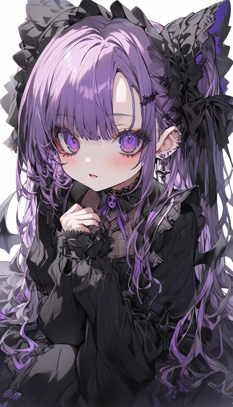 紫色の髪とblackいリボンの付いたblackいドレスを着たアニメの***, Gothic Maiden, black, , Bright purple eyes