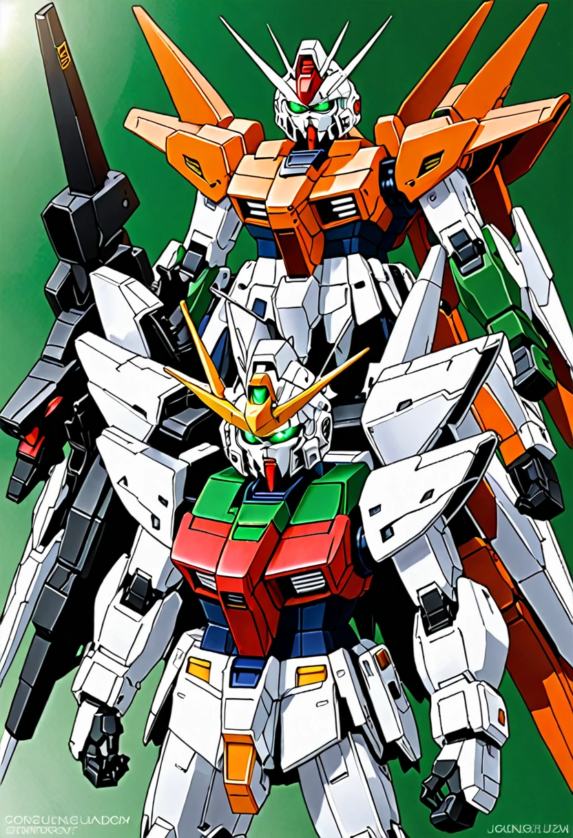 Red Gundam, white Gundam, black Gundam, green Gundam, orange Gundam.
