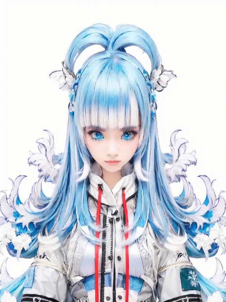 Create realistic image of Indonesia girl 25 years old with blue hair and blue eyes, very realistic and very detailed,