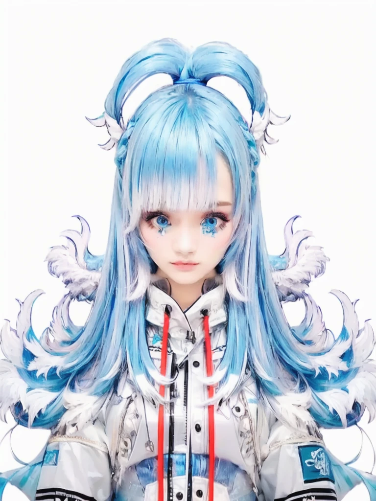 Create realistic image of Indonesia girl 25 years old with blue hair and blue eyes, very realistic and very detailed,