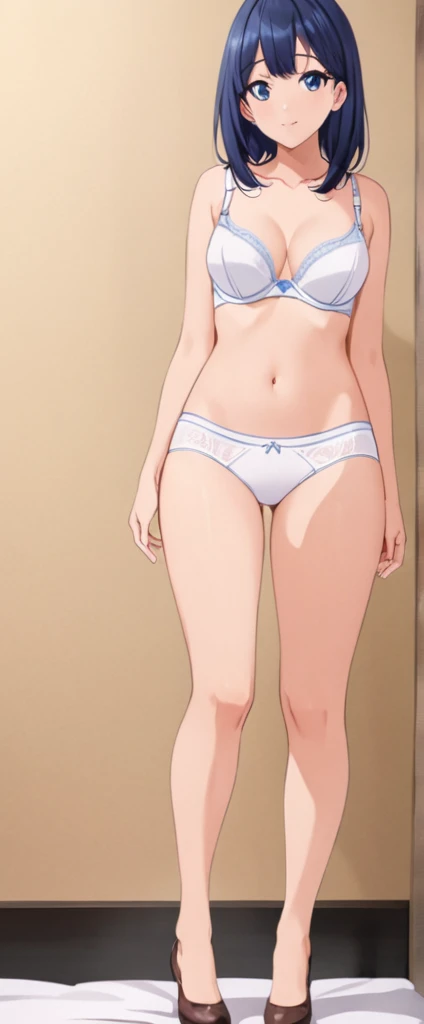 、White panties visible、Panty shot、White bra、Without skirt、Panties in full view、whole body