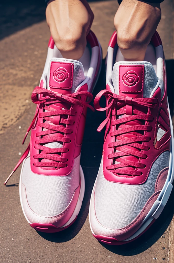 Create an animated image of a sneaker with a sensor on the back that will activate a rose fragrance