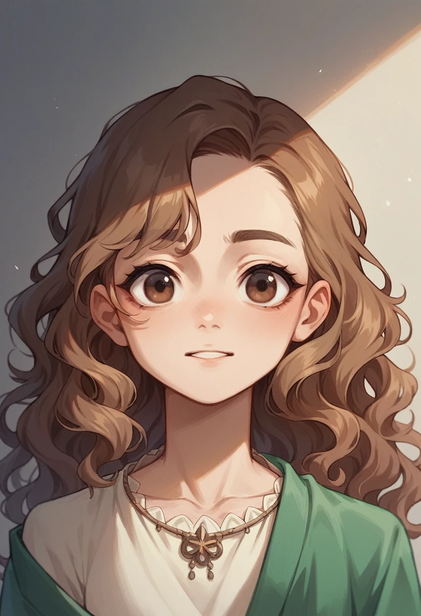 Make me a blythe doll that has black and wavy hair, with straight fringe a few centimeters above the eyebrows, dark brown eyes, straight and thin eyebrows 